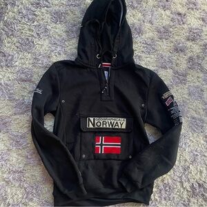 Geographical Norway Men’s Black Hoodie 1/4 Quarter Zip Large